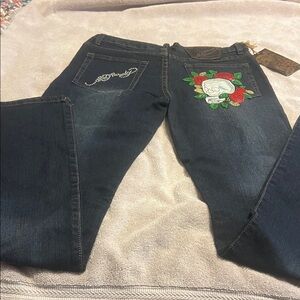Ed Hardy Dark Blue Jeans with Embroidery